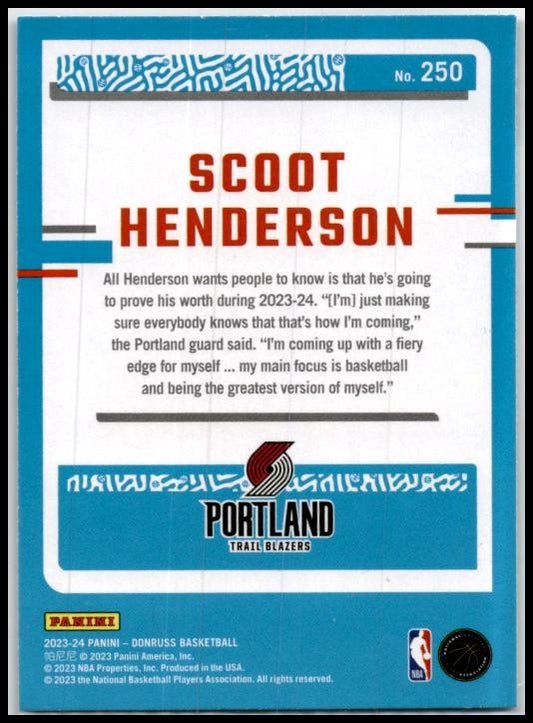 2023-24 Donruss Green Laser Holo #250 Scoot Henderson Rookie Trail Blazers