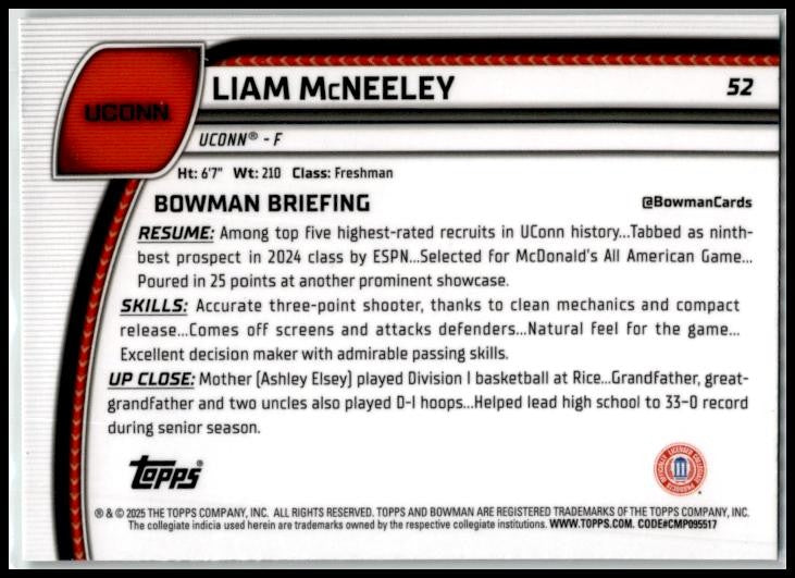 2024-25 Bowman University Chrome Green Shimmer #52 Liam McNeeley Huskies