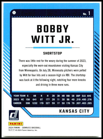 2024 Donruss #1 Bobby Witt Jr. Kansas City Royals