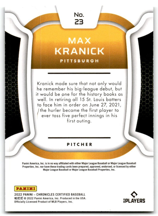 2022 Panini Certified Max Kranick Rookie Pittsburgh Pirates #23