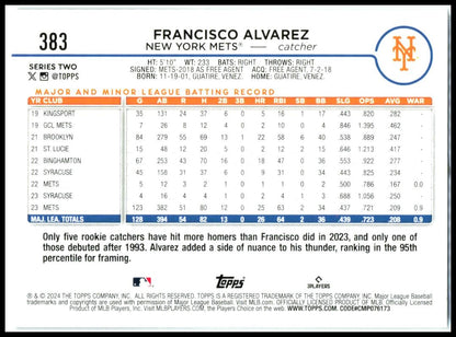 2024 Topps #383 Francisco Alvarez New York Mets
