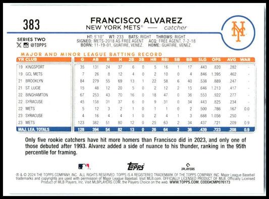 2024 Topps #383 Francisco Alvarez New York Mets