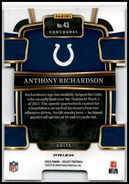 2023 Select Black and Gold Prizms Die Cuts #43 Anthony Richardson Rookie Colts