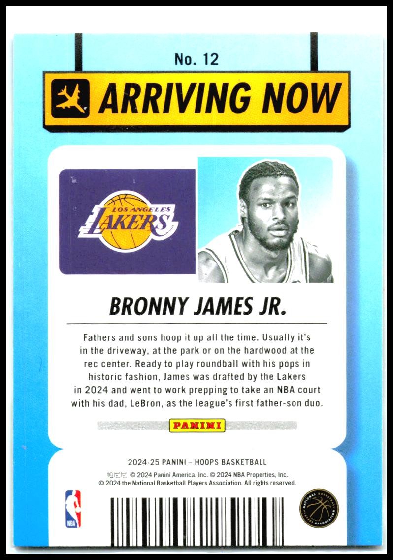 2024-25 Hoops Winter Arriving Now #12 Bronny James Jr. Los Angeles Lakers