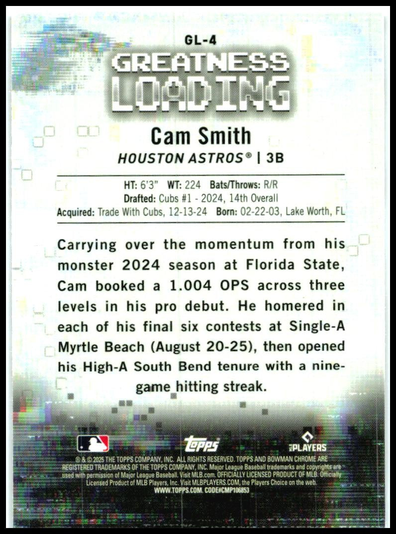 2025 Bowman Greatness Loading #GL-4 Cam Smith Houston Astros