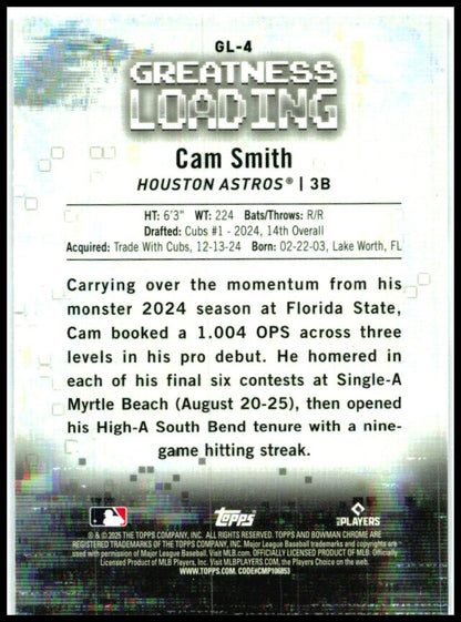 2025 Bowman Greatness Loading #GL-4 Cam Smith Houston Astros