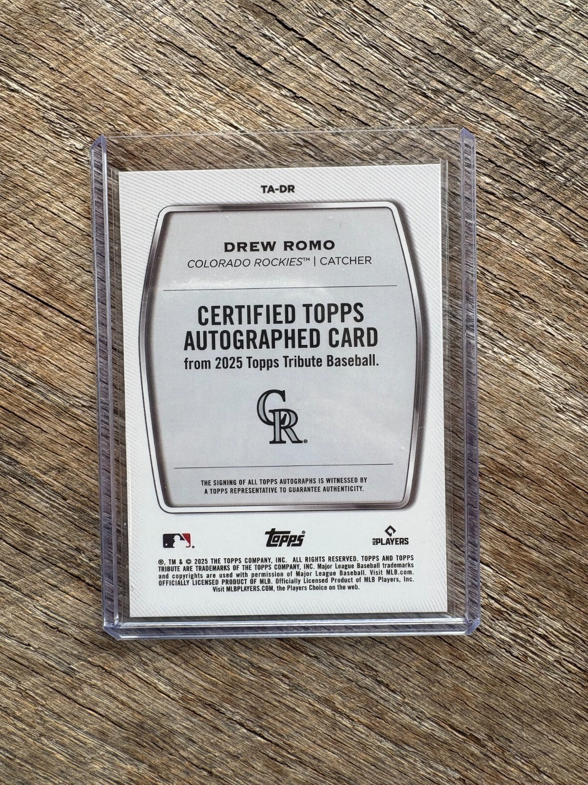 2025 Topps Tribute Green TA-DR Drew Romo RC Auto /99 Colorado Rockies