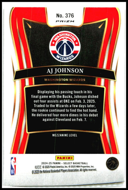 2024-25 Panini Select Red Cracked Ice Prizm #376 AJ Johnson Rookie Wizards