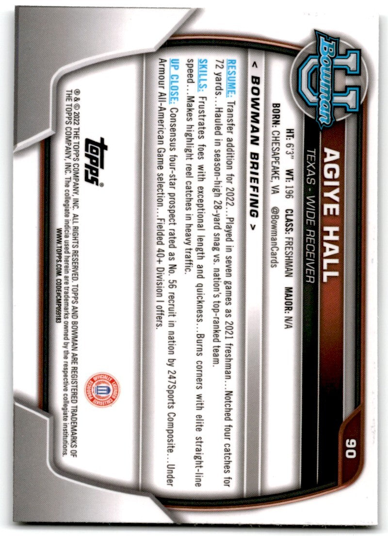 2022 bowman chrome university Agiye Hsll Texas Longhorns #90