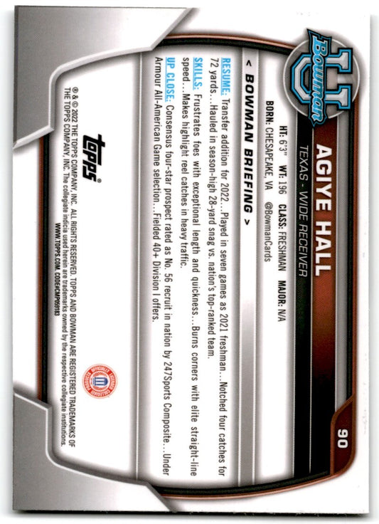 2022 bowman chrome university Agiye Hsll Texas Longhorns #90