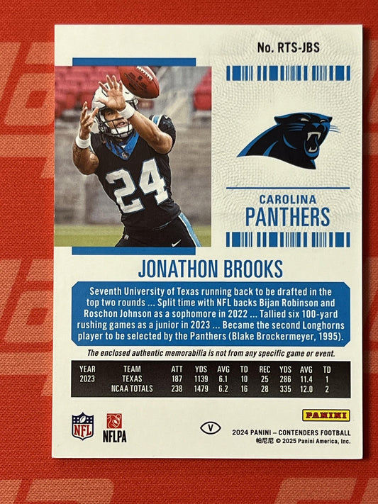 2024 Panini Contenders Rookie Ticket Swatches #RTS-JBS Jonathon Brooks Carolina