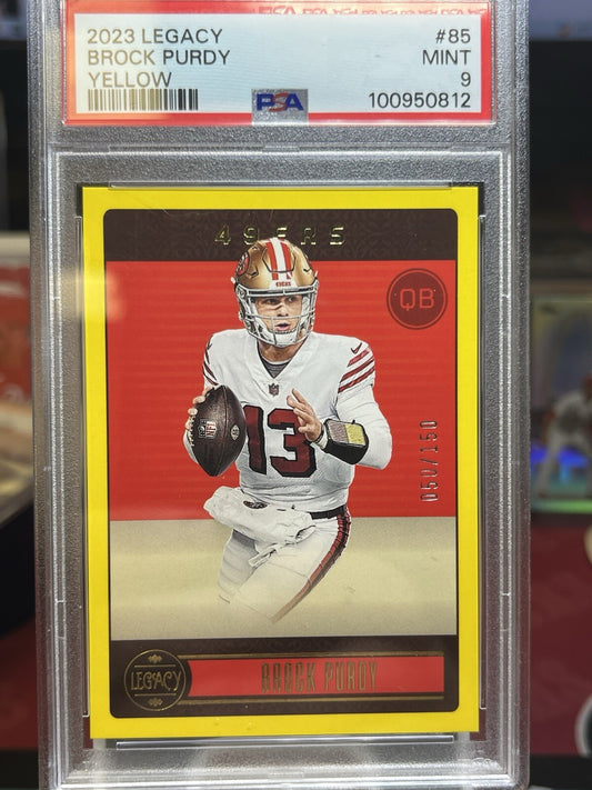 2023 Legacy Yellow 85 Brock Purdy  #/150 PSA 9 San Francisco 49ers