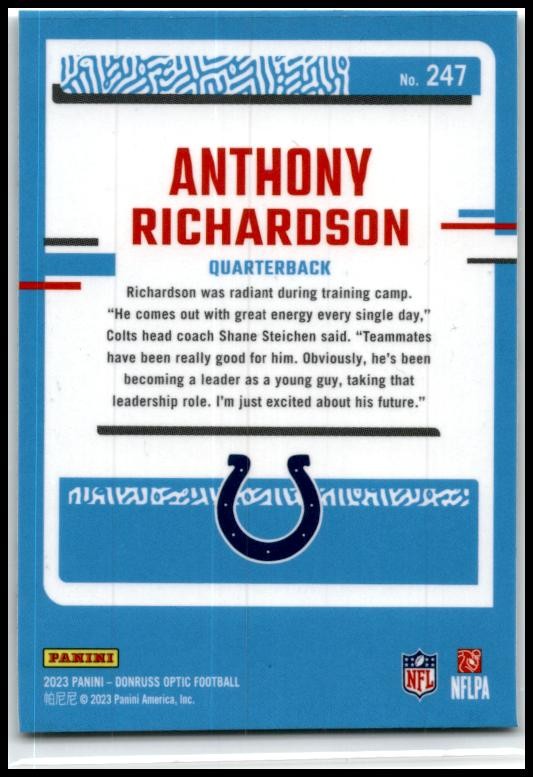 2023 Donruss Optic #247 Anthony Richardson Rookie Indianapolis Colts