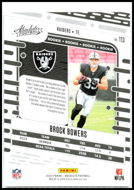 2024 Panini Absolute Retail #113 Brock Bowers Rookie Las Vegas Raiders