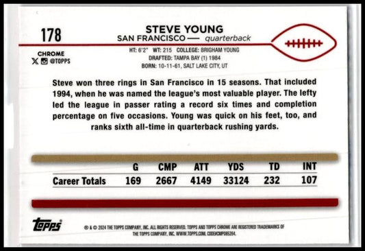2024 Topps Chrome Pink Refractor #178 Steve Young San Francisco 49ers