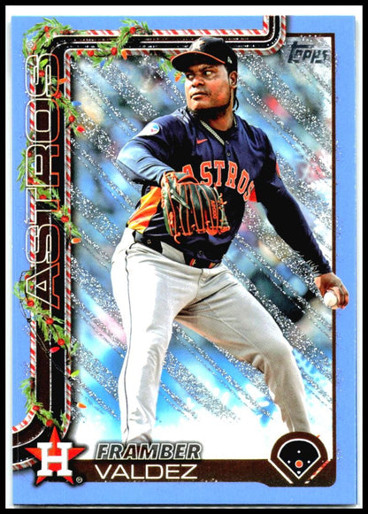 2025 Topps Holiday Light Blue & White Glitter Holiday #H24 Framber Valdez Astros