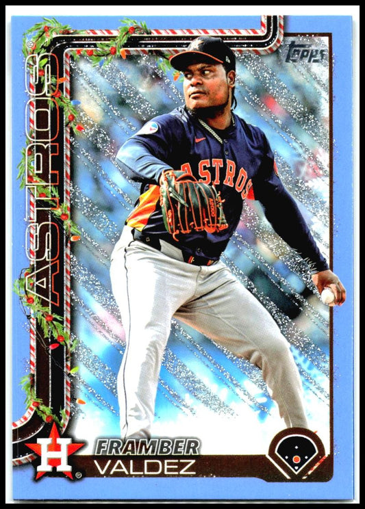2025 Topps Holiday Light Blue & White Glitter Holiday #H24 Framber Valdez Astros