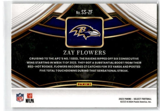 2023 Panini Select Snapshots Prizm #SS-ZF Zay Flowers Baltimore Ravens