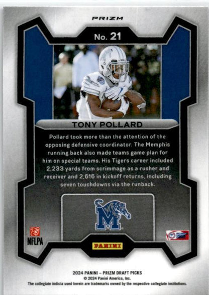2024 Panini Prizm Draft Picks #21 Tony Pollard Purple Wave