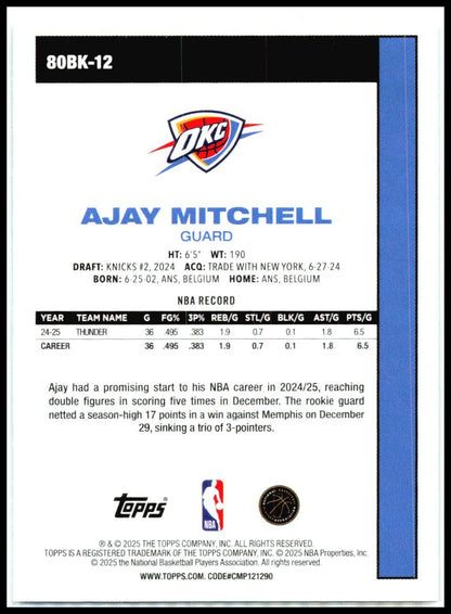 2025-26 Topps 1980-81 Topps Basketball #80BK-12 Ajay Mitchell Thunder