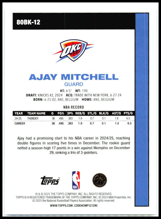 2025-26 Topps 1980-81 Topps Basketball #80BK-12 Ajay Mitchell Thunder