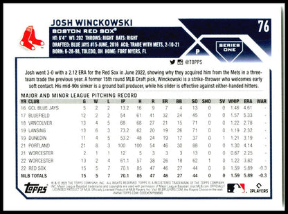 2023 Topps #76 Josh Winckowski Boston Red Sox