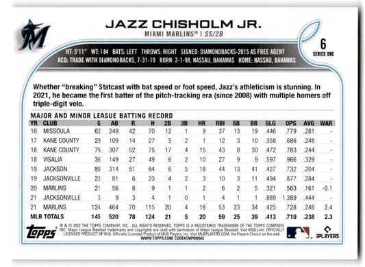 2022 Topps Jazz Chisholm Jr. Miami Marlins #6