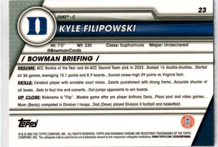 2023-24 Bowman University Chrome Pink Refractor #23 Kyle Filipowski Utah Jazz