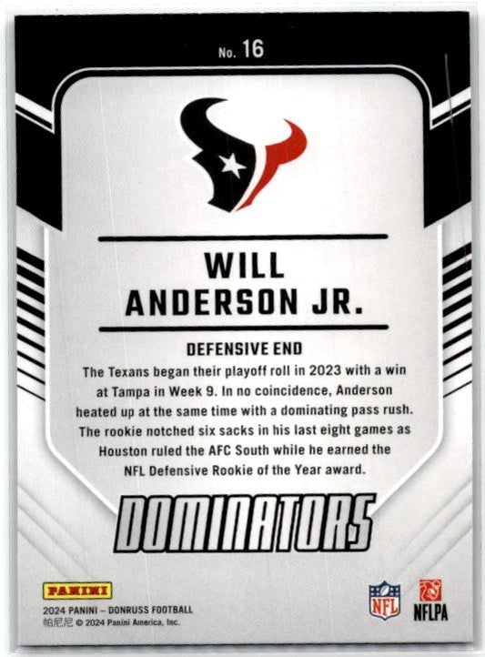2024 Donruss Dominators #16 Will Anderson, Jr. Houston Texans