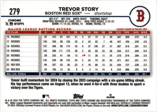 2024 Topps Chrome Gold Raywave Refractors #279 Trevor Story #/50 Boston Red Sox