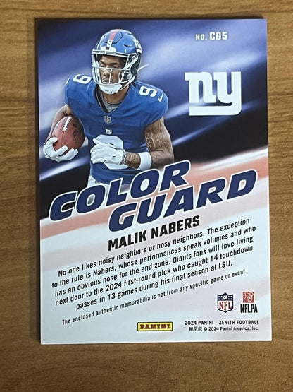 2024 Panini Zenith Color Guard #CG5 Malik Nabers New York Giants