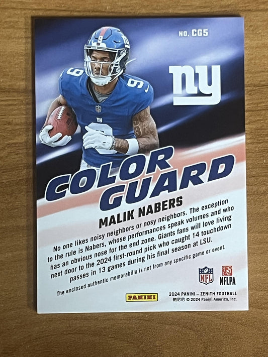 2024 Panini Zenith Color Guard #CG5 Malik Nabers New York Giants