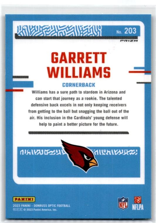 2023 Donruss Optic Green Velocity #203 Garrett Williams Rookie Arizona Cardinals