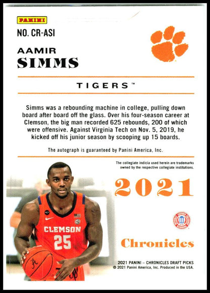 2021 Chronicles Draft Picks Rookie Signatures #CR-ASI Aamir Simms Auto Clemson