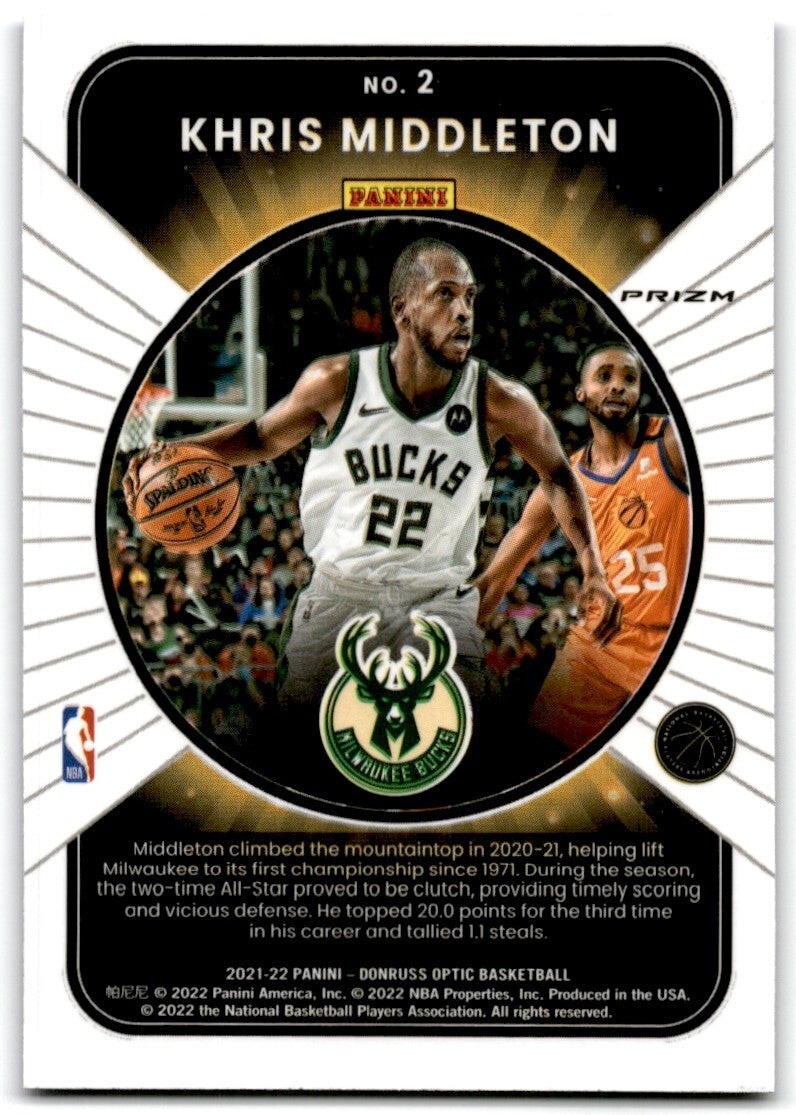 2021-22 Donruss Optic Winner Stays Purple Khris Middleton Milwaukee Bucks #2