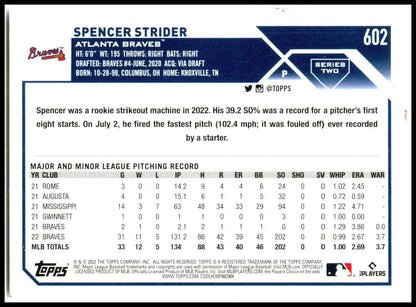 2023 Topps #602 Spencer Strider Atlanta Braves