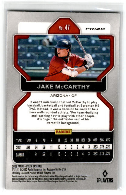 2022 Panini Prizm White Wave Prizm #47 Jake McCarthy Arizona Diamondbacks