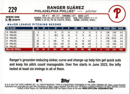 2024 Topps Gold Foil #229 Ranger Suárez Philadelphia Phillies