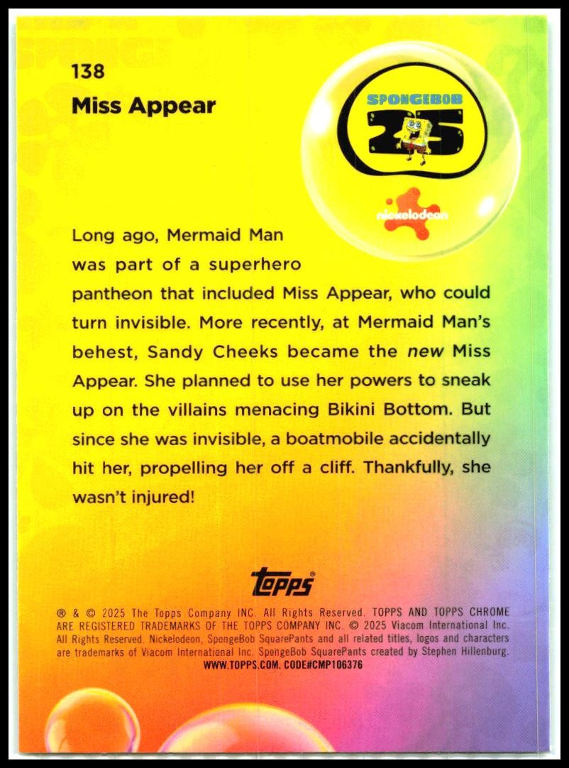 2025 Topps Chrome Spongebob Squarepants Kelp Green #138 Miss Appear