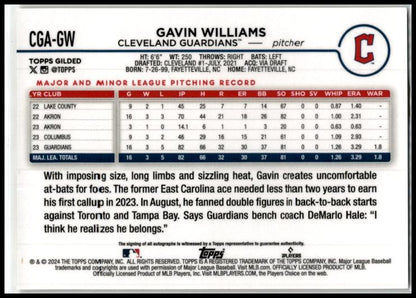2024 Topps Gilded Collection #105 Gavin Williams Rookie #/99 Cleveland Guardians