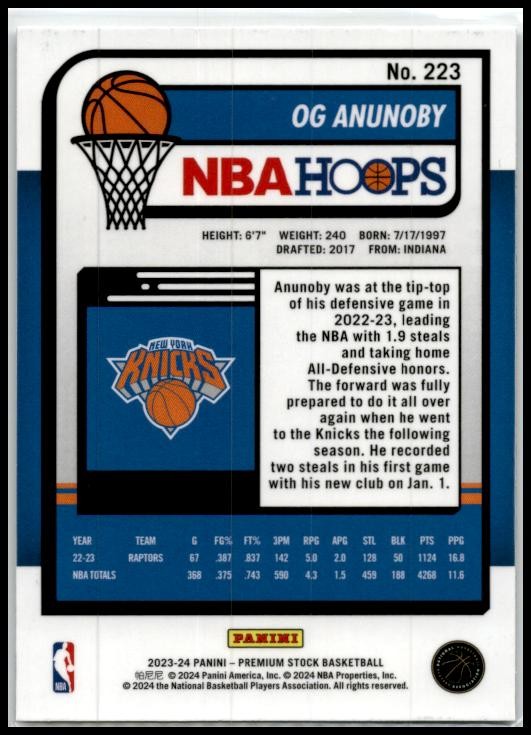2023-24 hoops premium stock Holo Webs #223 OG Anunoby Toronto Raptors