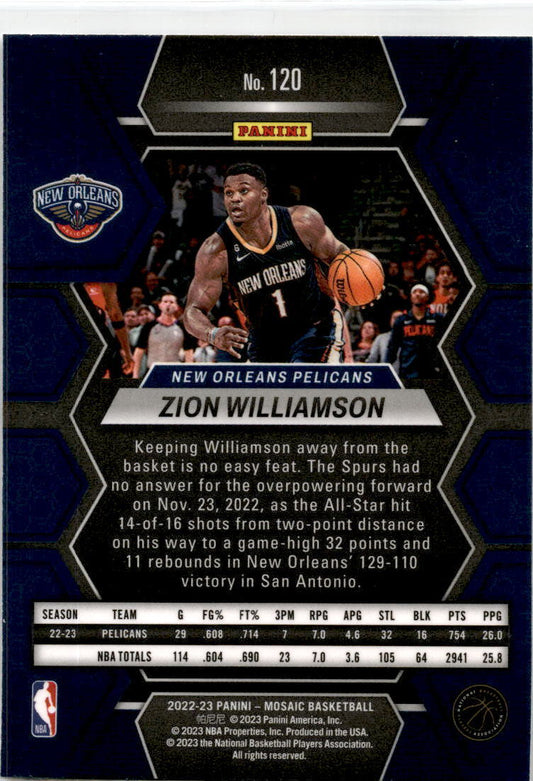 2022-23 Panini Mosaic #120 Zion Williamson New Orleans Pelicans