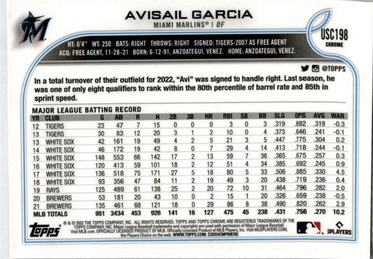 2022 Topps Chrome Purple Refractor #usc198 Avisail Garcia Miami Marlins