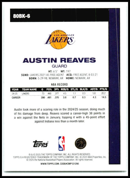 2025-26 Topps 1980-81 Topps Basketball #80BK-6 Austin Reaves Los Angeles Lakers
