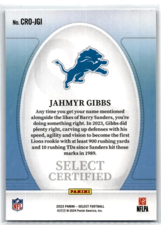 2023 Panini Select Select Certified Rookies #CRO-JGI Jahmyr Gibbs Detroit Lions