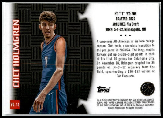 2023-24 Topps Chrome Youthquake #YQ-14 Chet Holmgren Oklahoma City Thunder