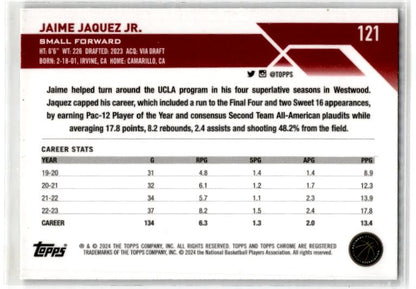 2023-24 Topps Chrome Orange Basketball #121 Jaime Jaquez Jr. Rookie Heat