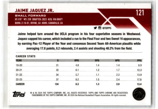 2023-24 Topps Chrome Orange Basketball #121 Jaime Jaquez Jr. Rookie Heat