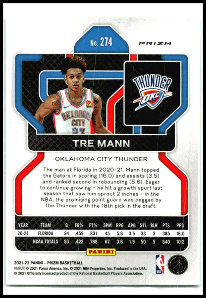 2021-22 Panini Prizm Green #274 Tre Mann Rookie Oklahoma City Thunder