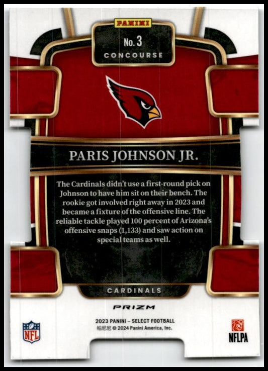 2023 Select Black and Red Prizms Die Cuts #3 Paris Johnson Jr. Rookie Arizona